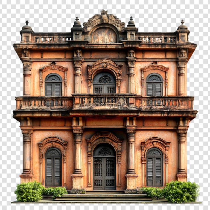 PSD majestic old colonial building architectural design orange facade