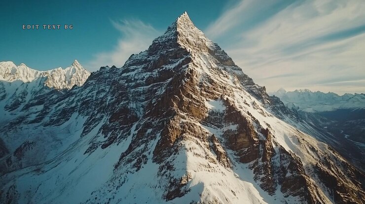 PSD majestic snowcapped peak at sunrise aerial view
