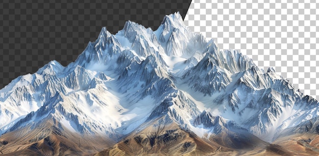 Maestose cime innevate di un'alta catena montuosa su uno sfondo trasparente