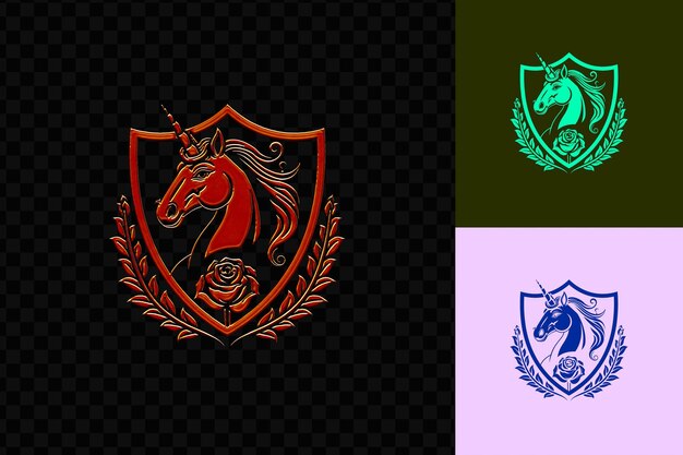 PSD majestic unicorn clan crest logo with unicorn head and medie psd vector design creative art concept