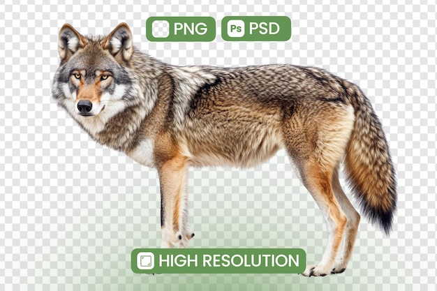 Majestic Wolf Изображение PNG и PSD высокого разрешения, идеально подходит для проектов графического дизайна с подробной шерстью, мощной позицией и красотой диких животных.