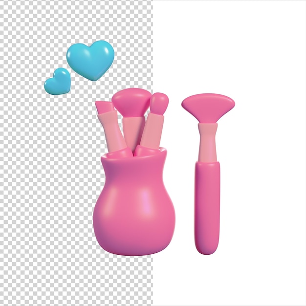 Make up pink brushes 3d render illustration