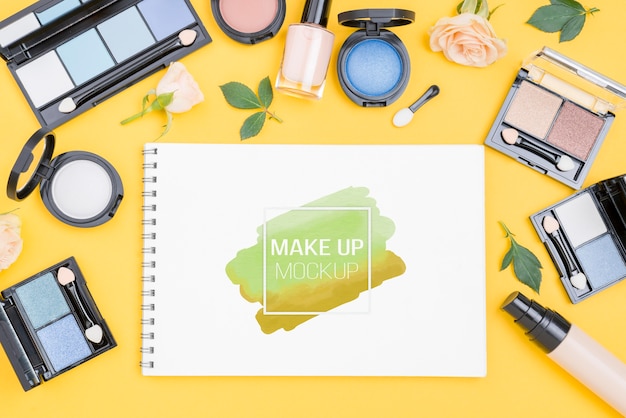 PSD make-up products arrangement above view