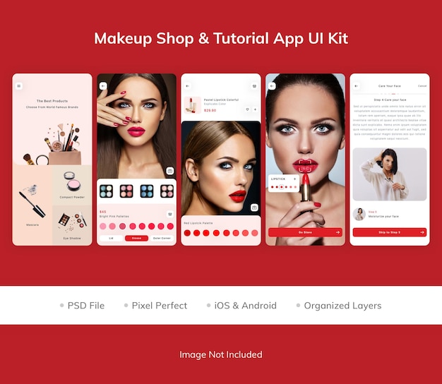 Make-up shop amp tutorial app ui kit pack