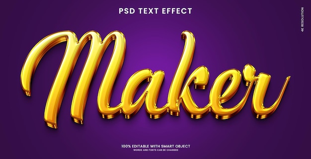 Maker golden glossy shiny 3d text effect template