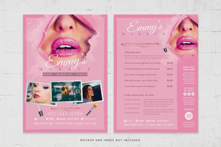 PSD шаблон флаера визажиста energetic lipstickpink style в psd