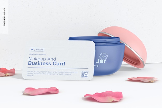 Makeup and business card scene mockup, perspective