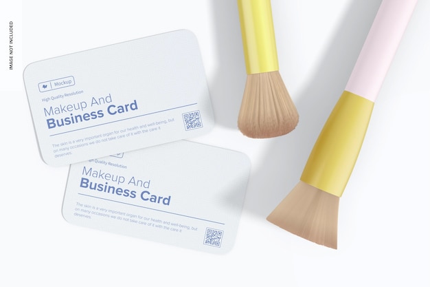 Makeup and business card scene mockup, top view