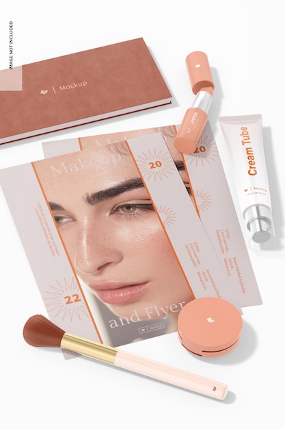 PSD makeup and flyer scenes mockup, perspective