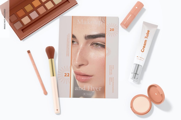 PSD makeup and flyer scenes mockup, top view