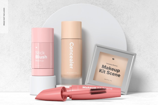 PSD makeup kit scene mockup, front view