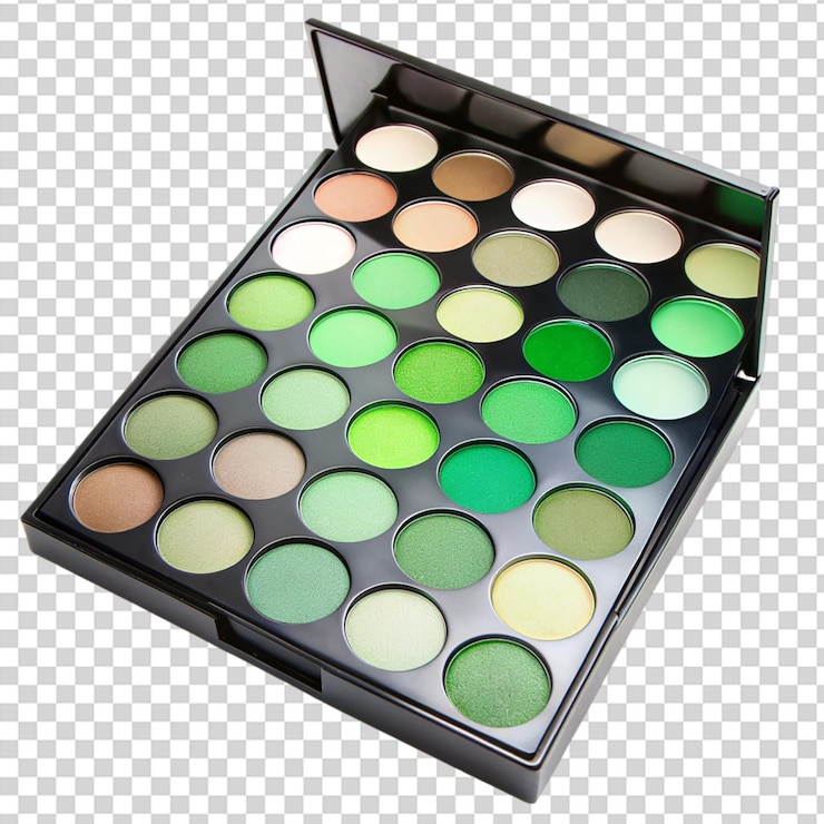 PSD a makeup palette with green and white colors on transparent background