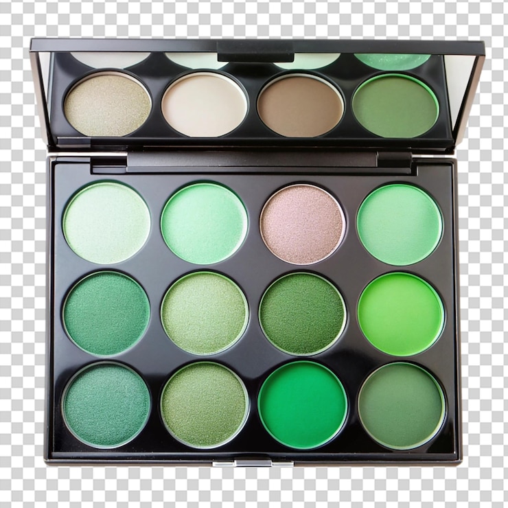 PSD a makeup palette with green and white colors on transparent background