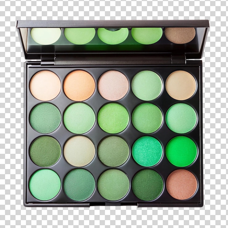 PSD a makeup palette with green and white colors on transparent background