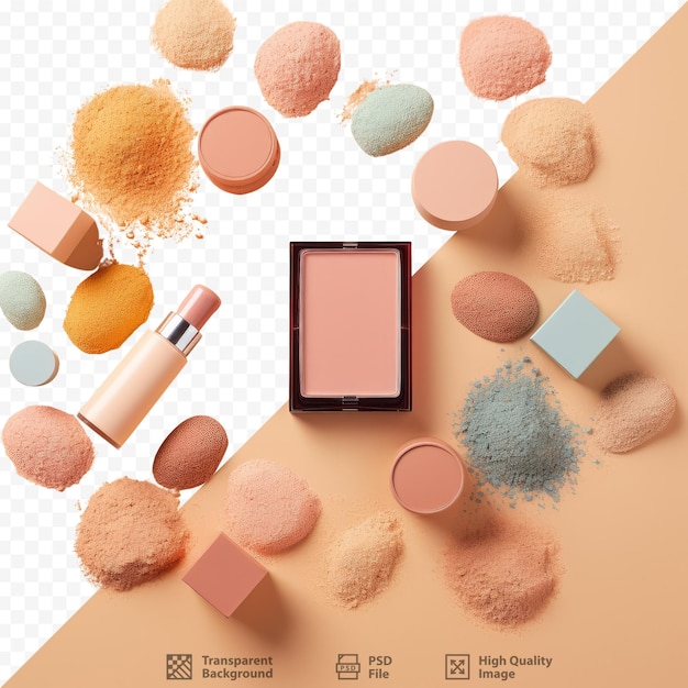 PSD makeup sponges and bottle on transparent background seen from above