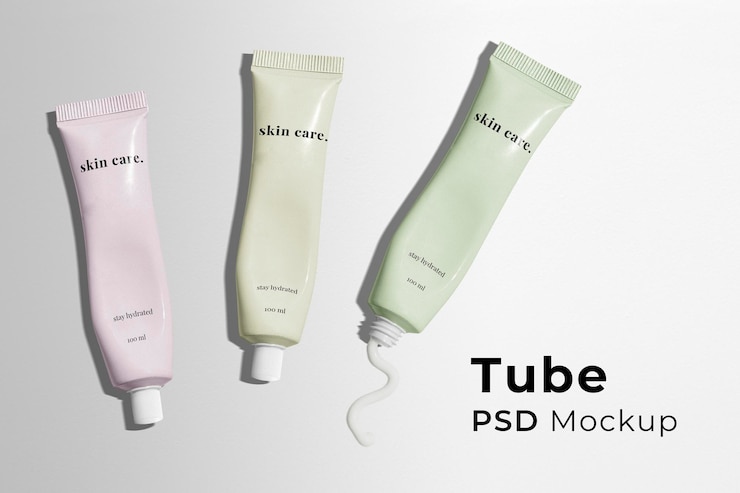 PSD makeup tube mockup psd with box for beauty products in pastel design