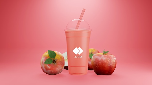 PSD makieta apple smoothie na białym tle z owocami