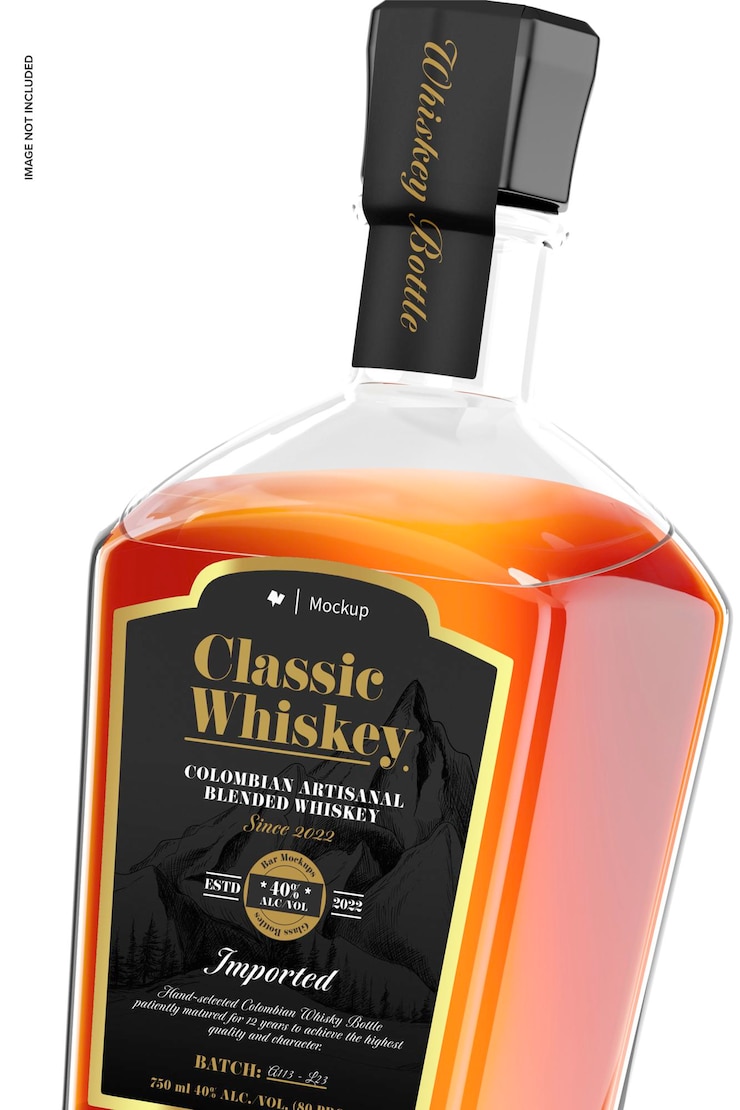 PSD makieta butelki whisky, zbliżenie