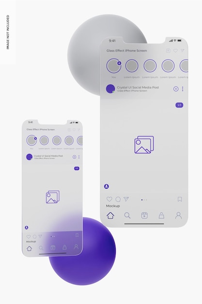 PSD makieta ekranów iphone'a z efektem szkła, perspektywa