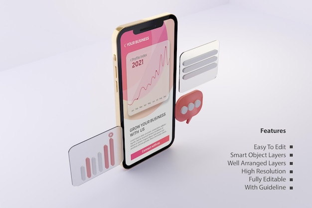Makieta Ekranu Telefonu W Kolorze Różowego Złota Z Szablonem Prezentacji Aplikacji Mobilnej Business Grow Edytowalny Plik Psd