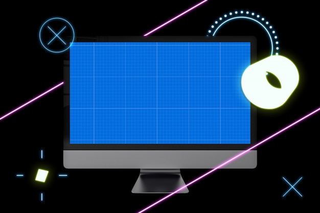 PSD makieta komputera neon