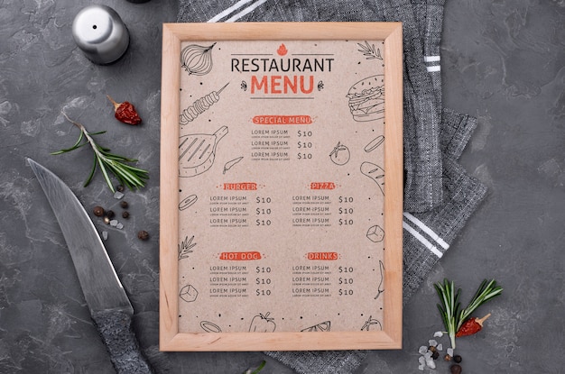 PSD makieta koncepcji menu restauracji