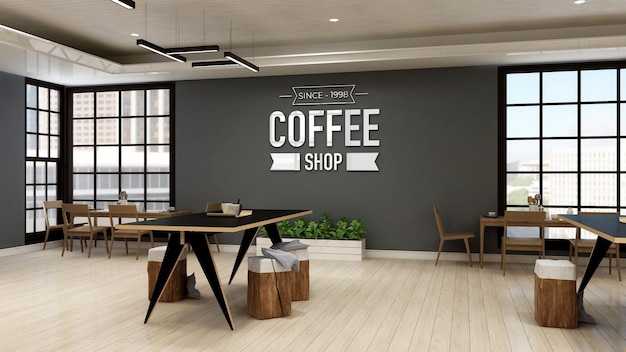makieta logo na ścianie kawiarni w nowoczesnej kawiarni lub kawiarni