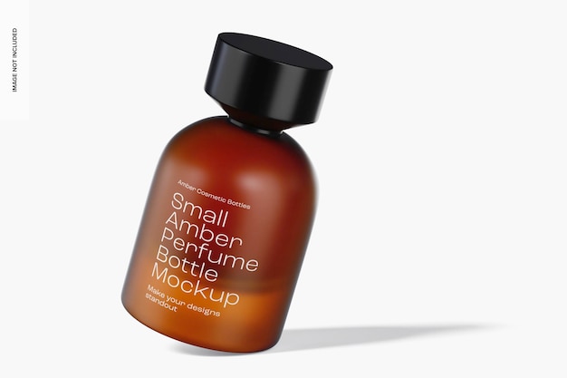 Makieta małej bursztynowej butelki perfum, pochylona