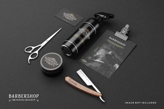 Makieta marki Barbershop w ciemnym motywie