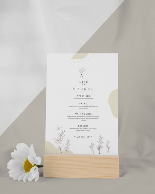 PSD makieta menu z białym kwiatkiem