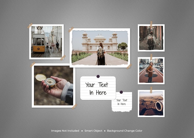 Makieta moodboardu podróżującej minimalistycznej ramki na zdjęcia