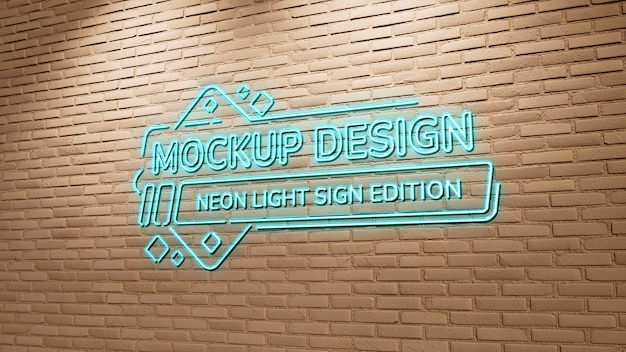 PSD makieta neonowego logo na ścianie z cegły