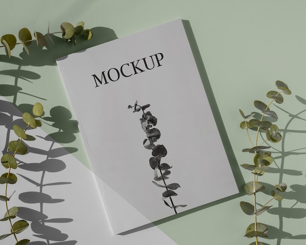 Makieta okładki magazynu flat lay nature z asortymentem liści