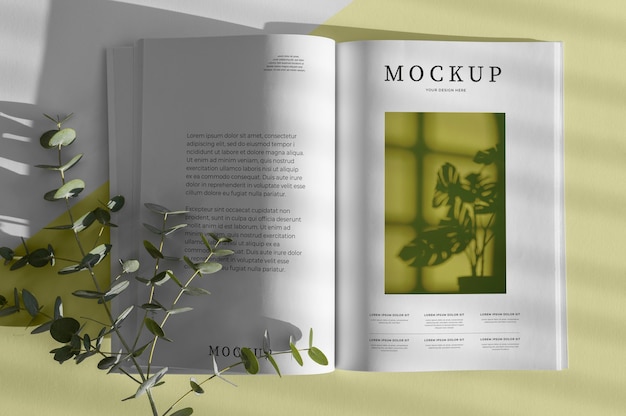 Makieta okładki magazynu flat lay nature z kompozycją liści