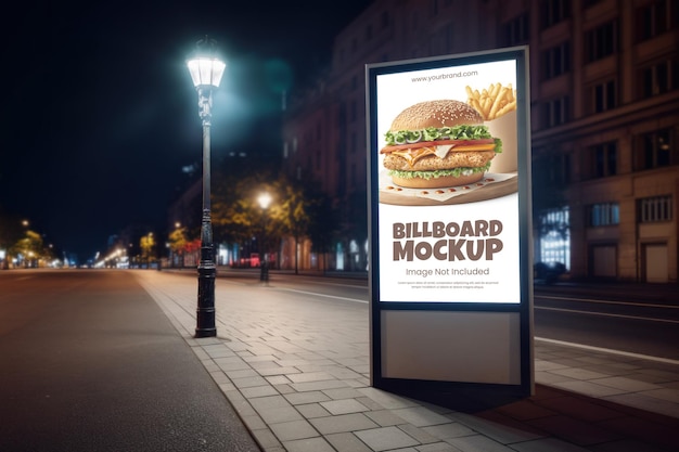 PSD makieta pionowego billboardu na ulicy miasta w nocy