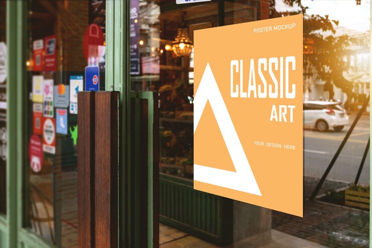 Makieta plakatu promocyjna umieszczona przed restauracją