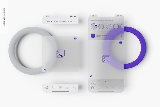 Makieta Postów Na Instagramie Z Efektem Szkła, Widok Z Góry