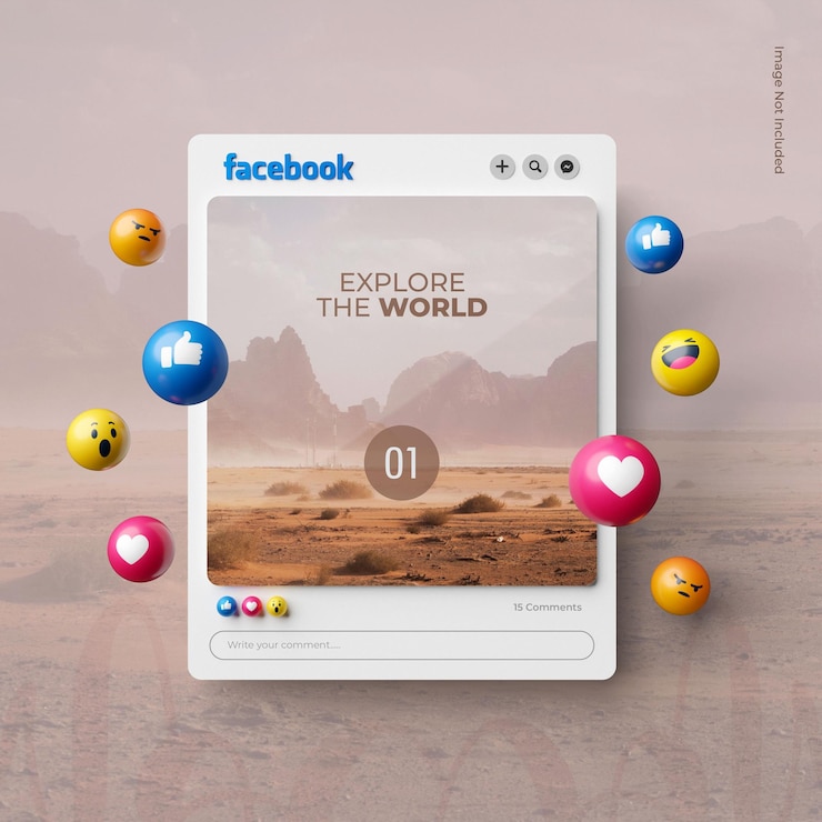 PSD makieta postu na facebooku renderowana w 3d na białym tle