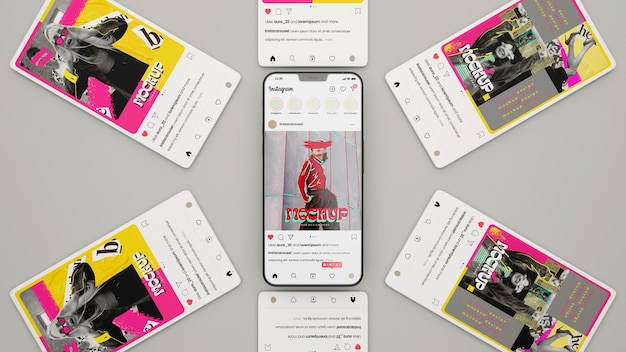 Makieta postu w mediach społecznościowych ze smartfonem