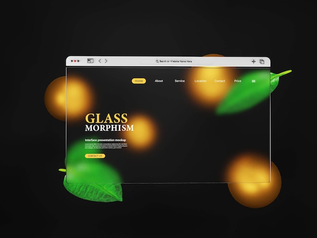 Makieta Prezentacji Interfejsu Internetowego 3d Z Efektami Morfizmu Rozmytego Lub Matowego Szkła
