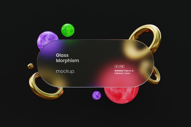 Makieta Prezentacji Interfejsu Z Efektem Morfizmu Matowego Szkła I Obiektami Geometrycznymi 3d