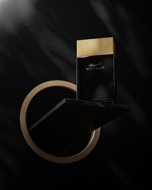 Makieta Produktu Logo Czarne Luksusowe Perfumy Na Czarnym Tle Renderowania 3d