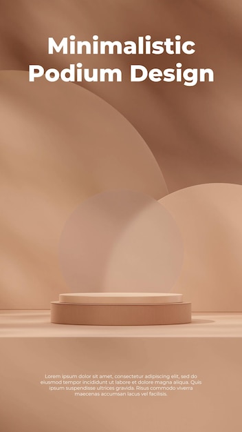 Makieta przestrzeni brązowy cylinder podium w portrecie ze szkłem i brązowym okręgiem renderowania 3d