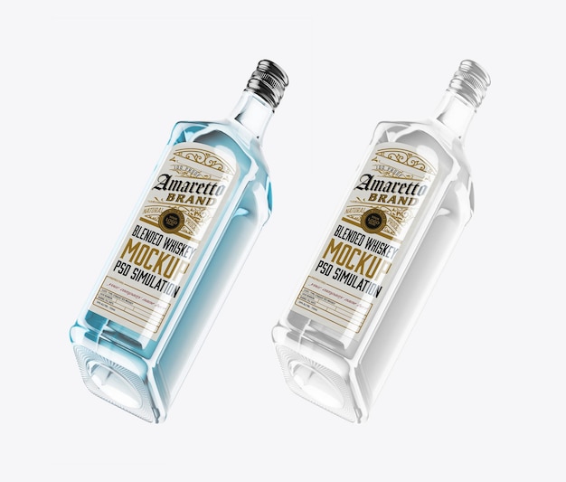 Makieta przezroczystej szklanej butelki z alkoholem