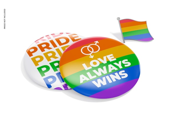 Makieta przycisków Pride Pin, widok z lewej strony