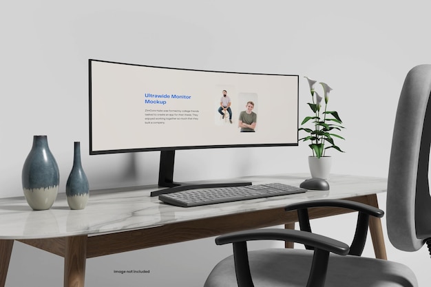 PSD makieta pulpitu monitora ultrawide