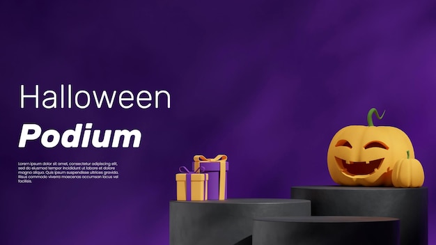 Makieta Sceny Proste Podium Halloween W Krajobrazie Z Prezentami I Dyniami Renderującymi 3d