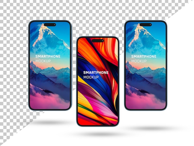 Makieta Smartfona Iphone 14 Pro Max Do Brandingu Aplikacji I Strony Internetowej. 3 Telefony Z Przodu.