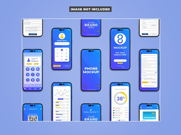 Makieta telefonu zestaw ekranów Ui Ux widok z góry