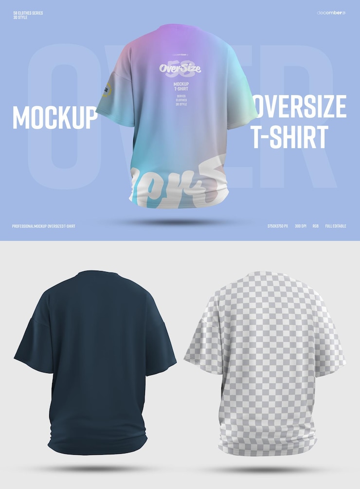 Makiety T-shirt oversize. Łatwa w dostosowywaniu kolorów koszulka wszystkich elenentów, tło